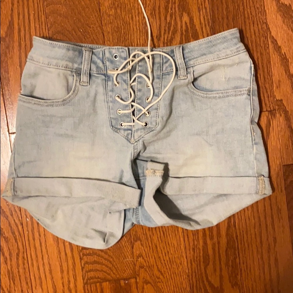 Laced jean shorts